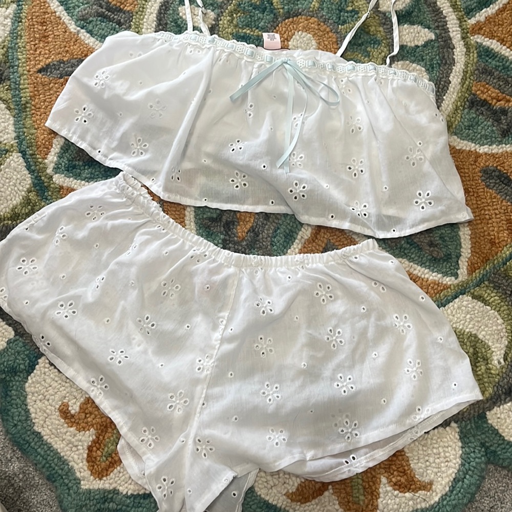Victoria Secret Eyelet Cropped Cami Shorts Set